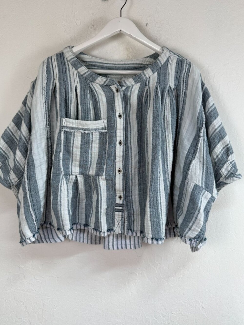 WE THE FREE Free People Women Mika Striped Button Down Boxy Crop Top Boho Medium